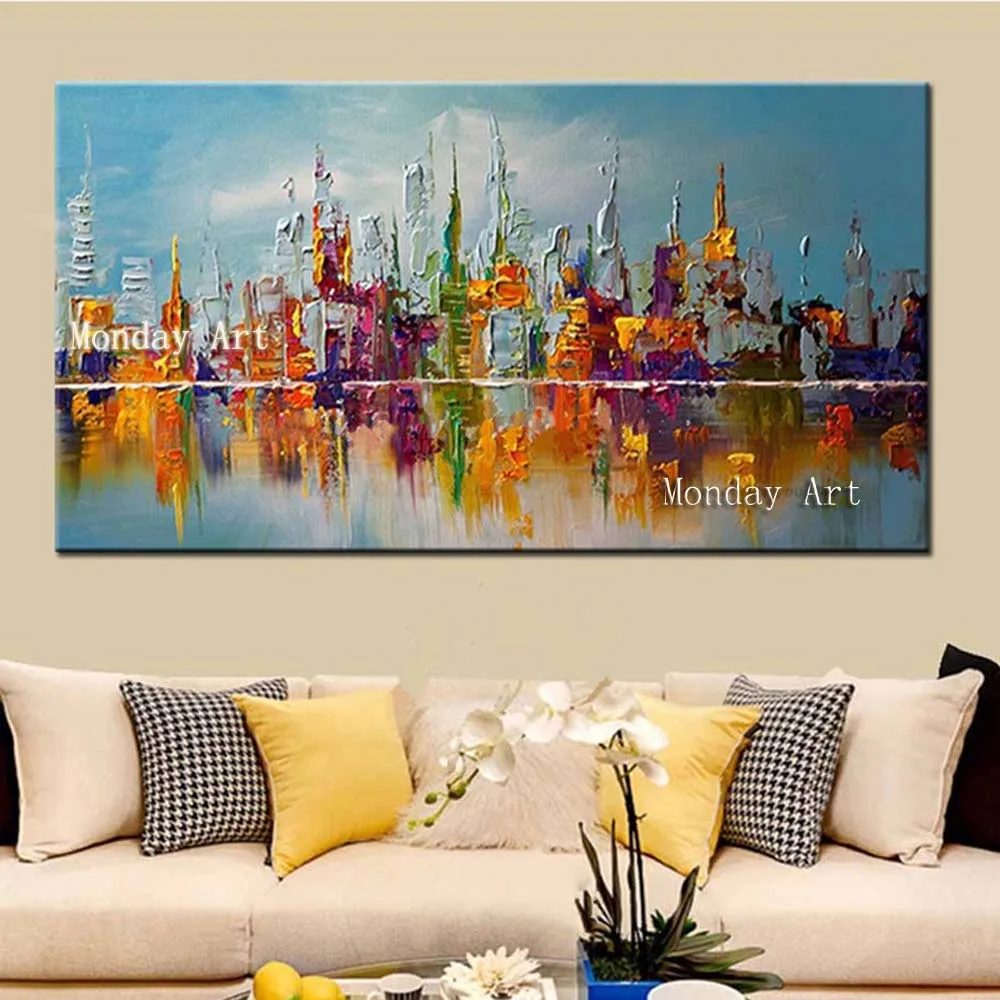 

Handpainted modern Knife Building Scenery Oil Painting Wall Decor Landscape picture home Decoratio abstract oil Painting Canvas