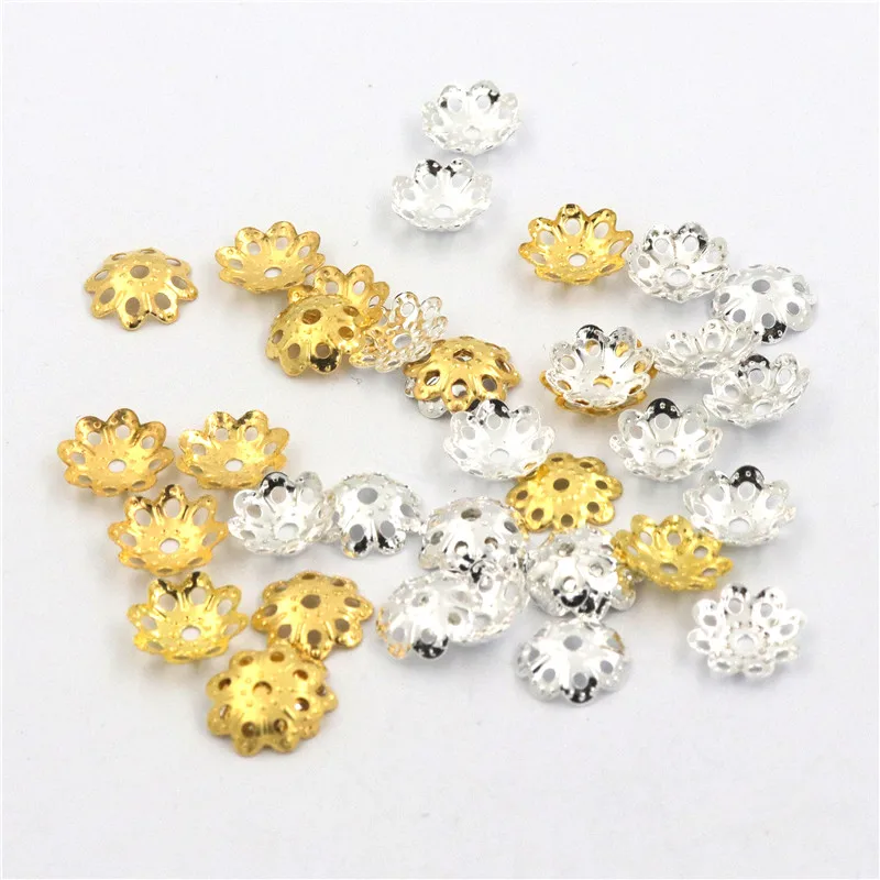 

150pcs Gold Silver 10mm Hollow Flower Loose Spacer Bead Caps For Jewelry Making DIY Finding Accessories Wholesale Supply