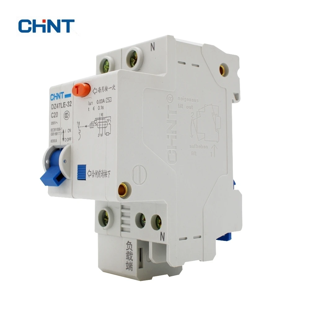 CHINT прерыватель цепи при утечке на землю 1P + N C20 230V 20A защитный выключатель от
