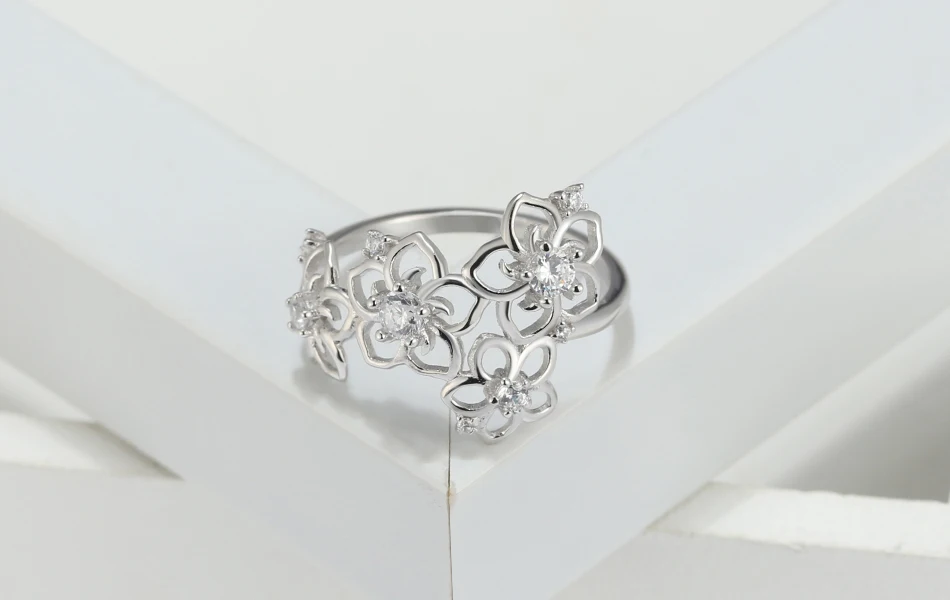 ORSA JEWELS Настоящее Стерлинговое серебро женские кольца в виде цветов AAA циркон голубой фиолетовый прозрачный красный блестящий циркон женское кольцо для вечеринки SR91