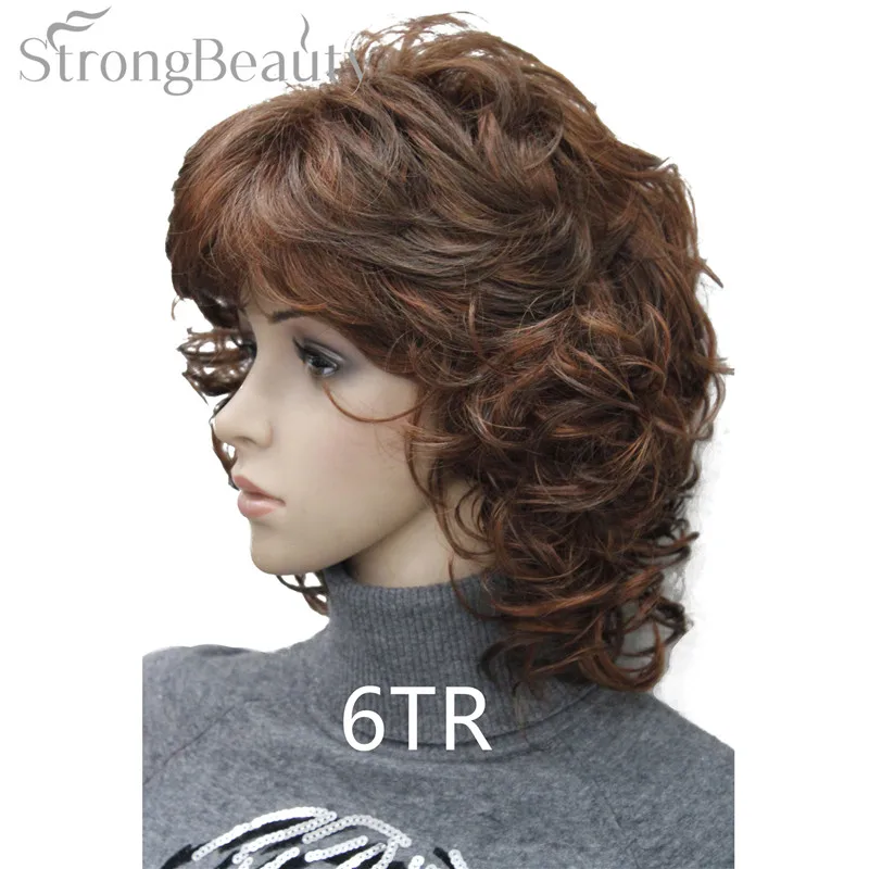 6TR StrongBeauty средние короткие вьющиеся парики синтетические женские волосы блонд/черный/бордовый много цветов на выбор - Цвет: 6TR