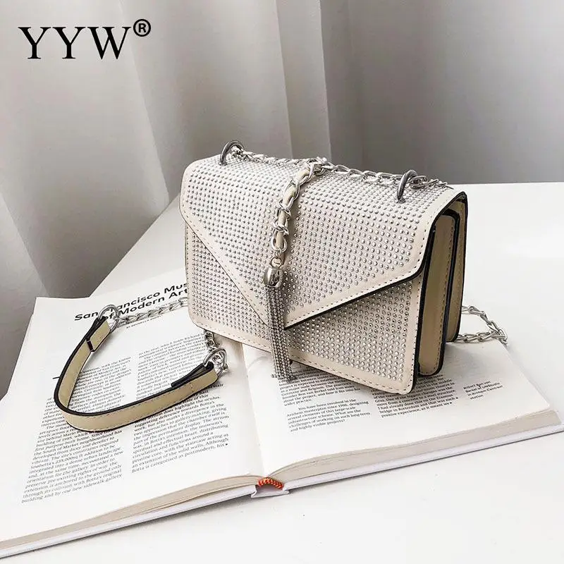 New Fashion Pu Leather Shoulder Bag Women Tassels Crossbody Bling Shining Rhinestone Rivet Cross Body Travel | Багаж и сумки