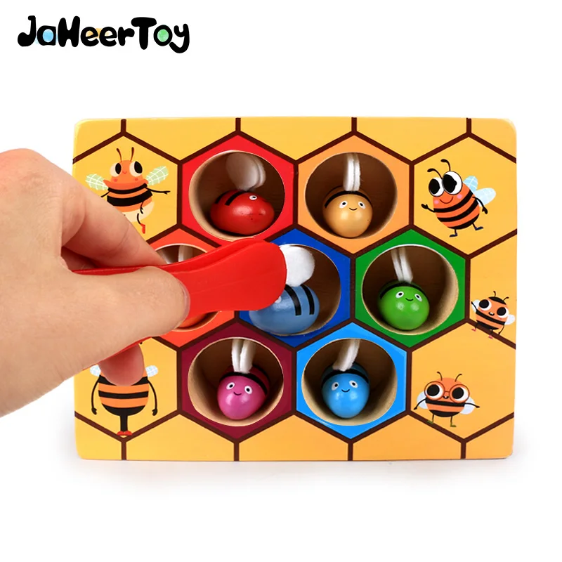 

JaheerToy Honeybee Grab Game Baby Wooden Toys for Children Montessori Educational Toy Color Classification Animals Insects 2-3-4