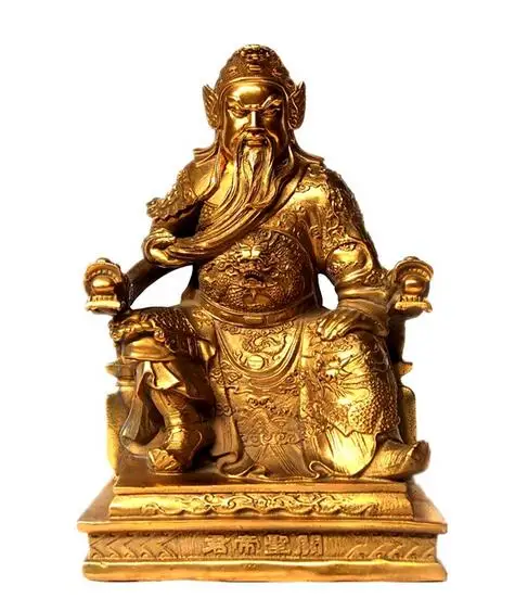 Китайский народный герой латунь медь GuanGong GuanYu YunChang Sit стул Дракон Статуя | Дом и