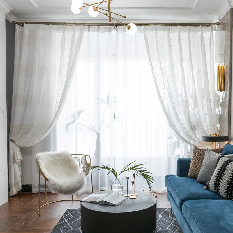 Modern white Striped Window Tulle Curtains for Living Room Shiny Yarn Luxury Sheer Curtains for Bedroom Voile Blind Net Curtains