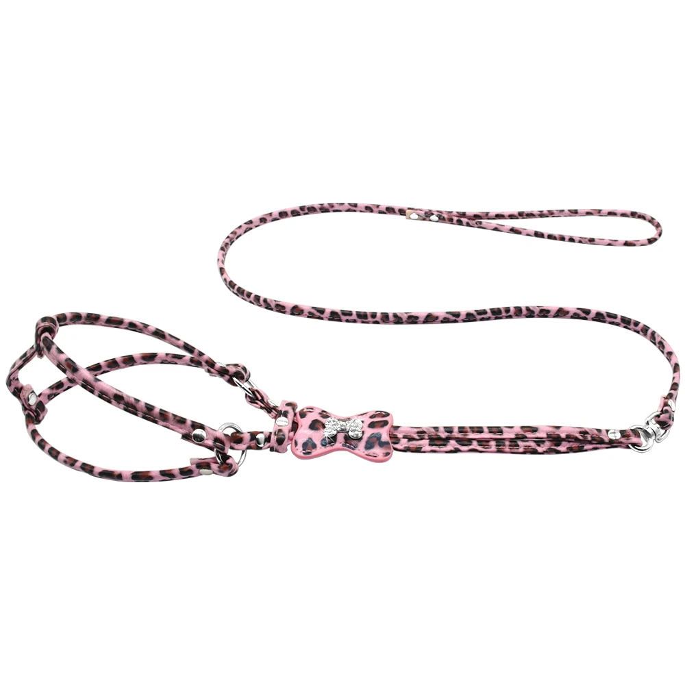 Pink leopard 9 цветов степ-в поводок для собак из искусственной кожи для домашних животных и поводок набор не тянет кошачьи шлейки для щенков ходячие поводки Чихуахуа Размеры S/M - Цвет: Pink leopard