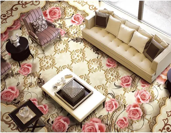 European jade stone pattern HD 3d flooring rose wallpaper self adhesive waterproof PVC floor painting | Обустройство дома