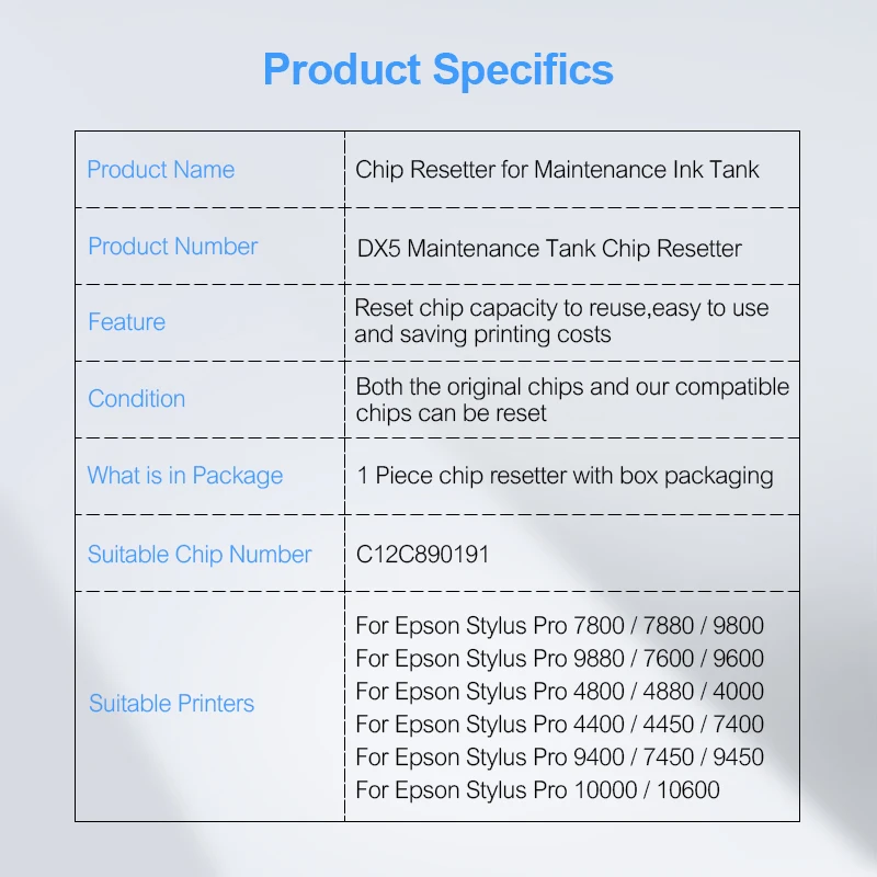DX5 техническое обслуживание чипа Resetter для Epson Stylus Pro 7800 9800 7880 9880 4000 4400 4800 4880 7400 7600 9400 9600 10000 10600