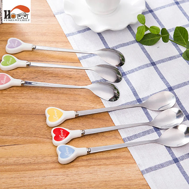 1 шт. изящные нержавеющая сталь керамическая ручка молочная кофейная ложка милая