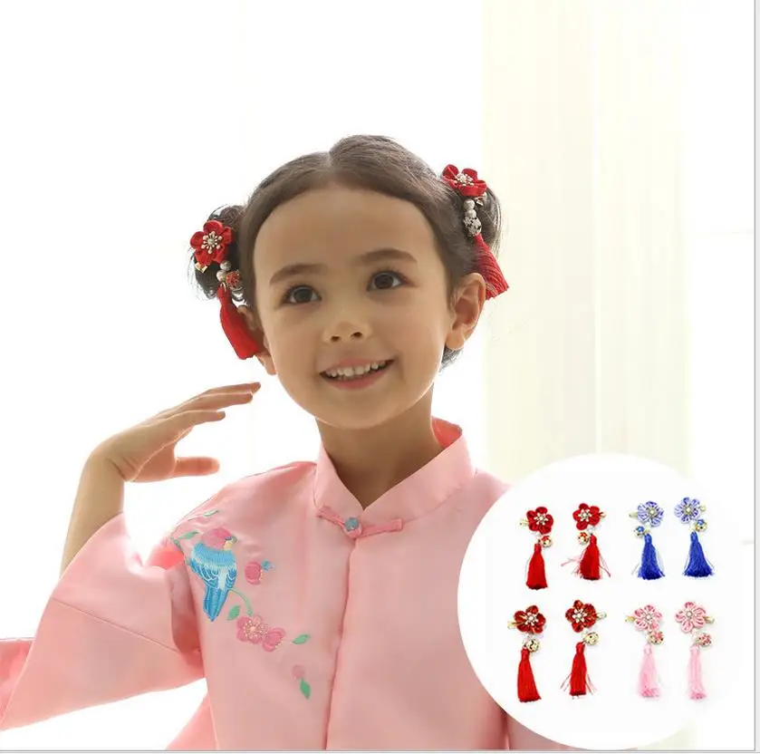 

2 PCS New Cute Chinese styls Rabbit Tassels Kids Hairpins Children Headwear Baby Hair Clips Headdress Girls Hair Accessories J11