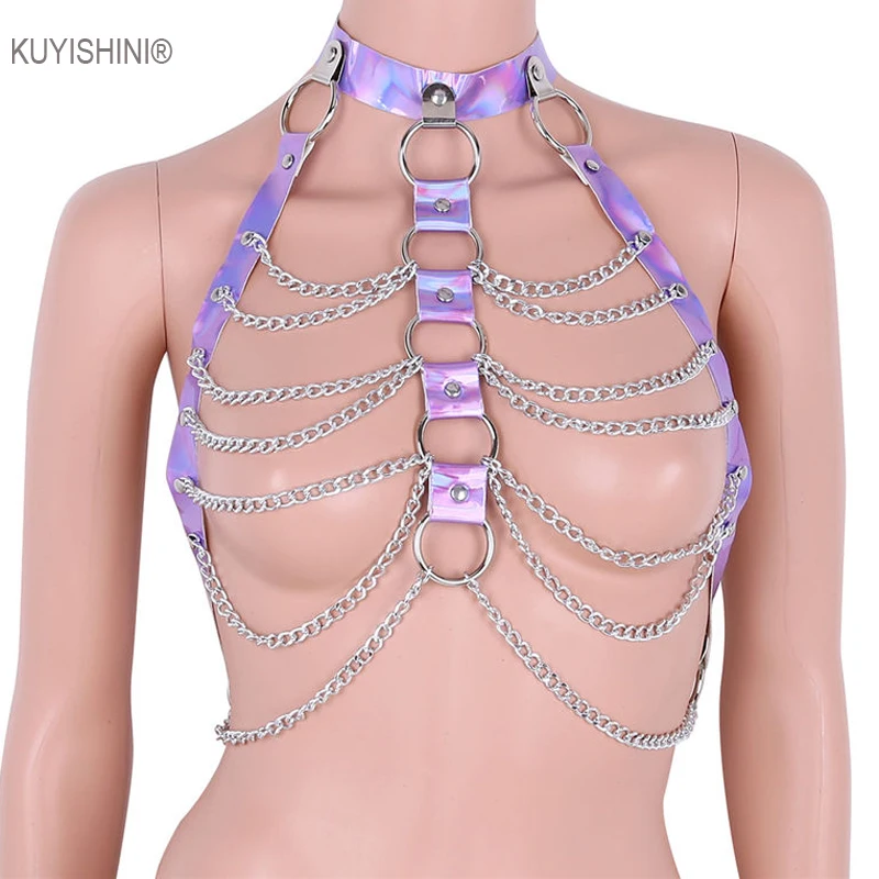 Сексуальная Женская лямка через шею цветной бандаж для тела ремни на цепочке