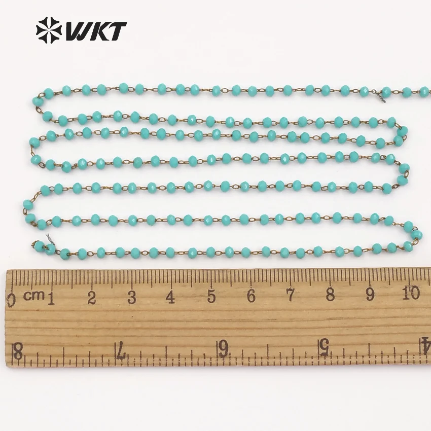 WT-RBC045 новейшие модные четки бусины цепи светло-голубые граненые в позолоченной