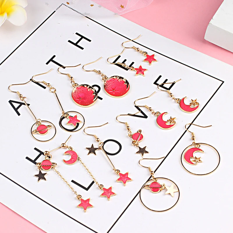 Женские серьги модные с синим розовым звездным луной золотом|Серьги-подвески| |