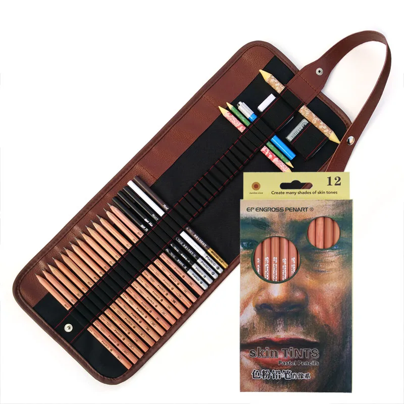 38pcs Sketch Set C Профессиональный набор карандашей для рисования, 38 шт., 3H-8B, набор карандашей для рисования, угольные карандаши с 36 отверстиями, Холщовая Сумка для карандашей - Цвет: 38pcs Sketch Set C