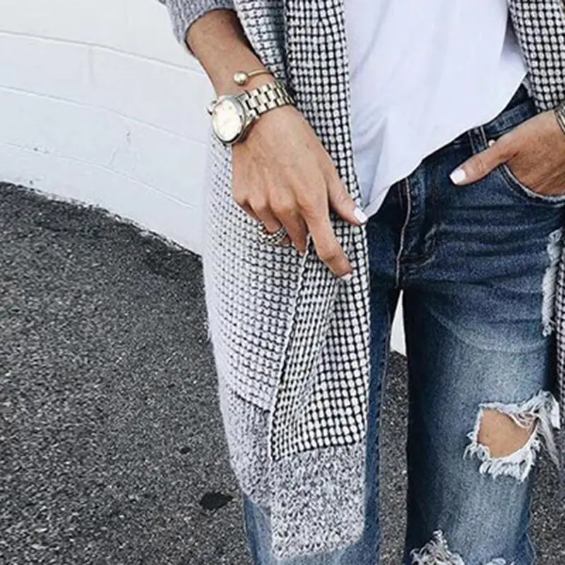 Повседневный элегантный черный осенний длинный свитер в стиле бохо размера плюс