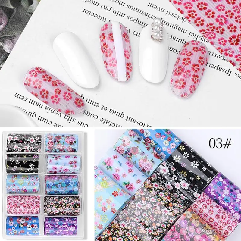 Набор цветной фольги для ногтей с цветочным принтом 10 шт.|Стикеры и наклейки| |