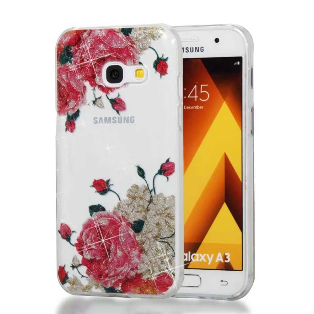 Цветочный силиконовый чехол Модный Блестящий Мягкий из ТПУ для SAMSUNG Galaxy A3 (2017) SM