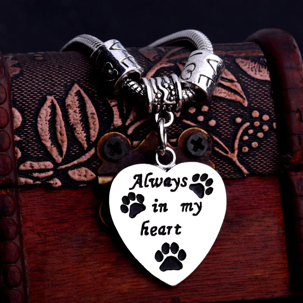 Винтажный браслет с принтом всегда в моем сердце лапы Собака Кот животные