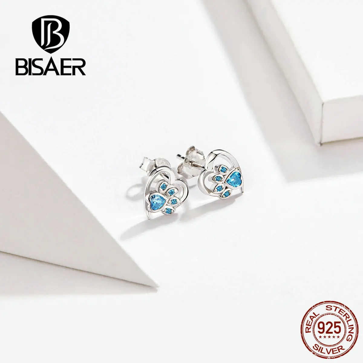 BISAER,, 925 пробы, серебряные, любовь, собака, любовь, маленькие серьги-гвоздики для женщин, животные, следы, изысканные, модные ювелирные изделия ECE654