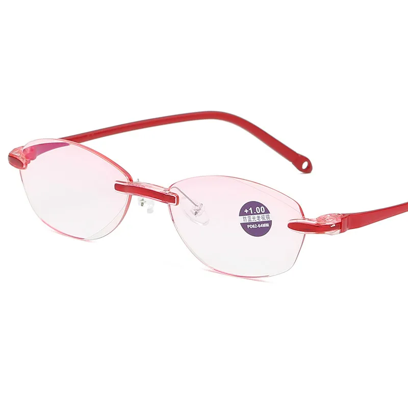Rimless Reading Glasses Square Computer Blue Light Blocking Glasses Frameless Far Sight Eyeglasses Presbyopia Hyperop Eyewear - Цвет оправы: Красный