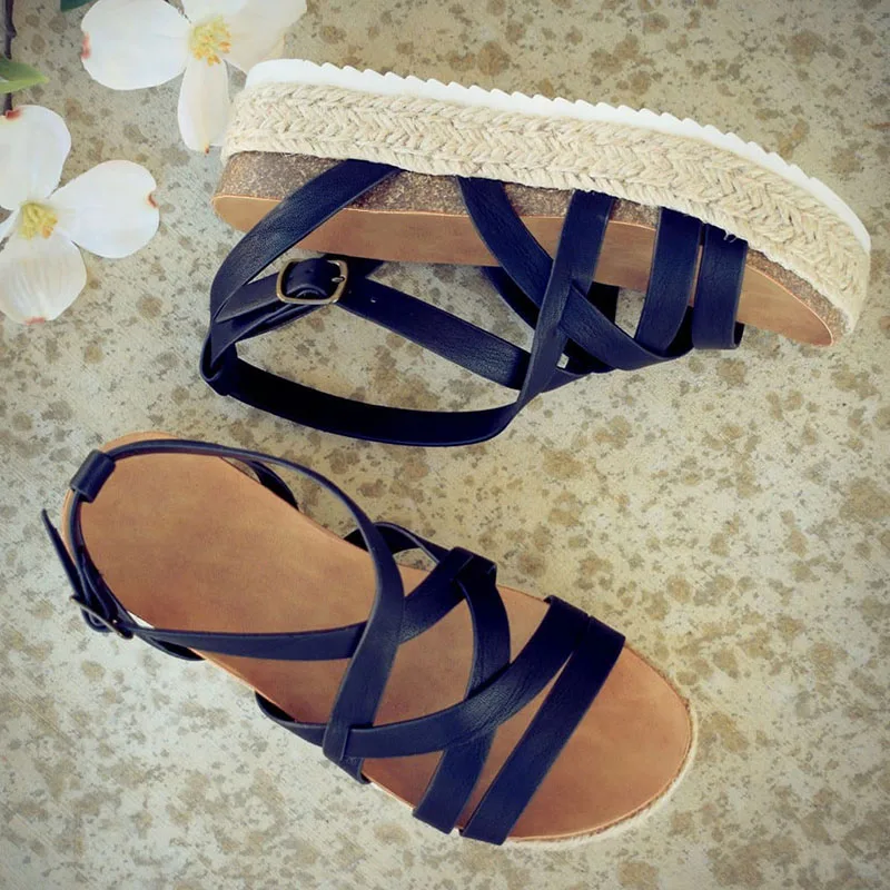 2019 Новая женская обувь сандалии на плоской подошве туфли из соломки повседневная