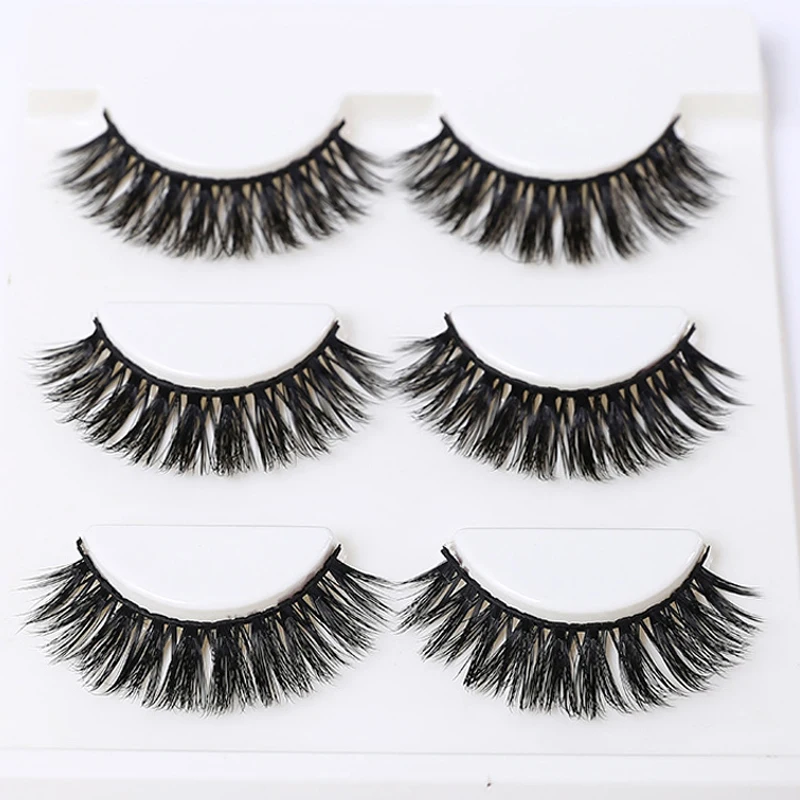 

YOKPN False Eyelashes 1 Box 3 Pairs Natural Handmade Sexy 3D Fake Eyelashes Thick Curly False Eyelashes Makeup Lashes Tool
