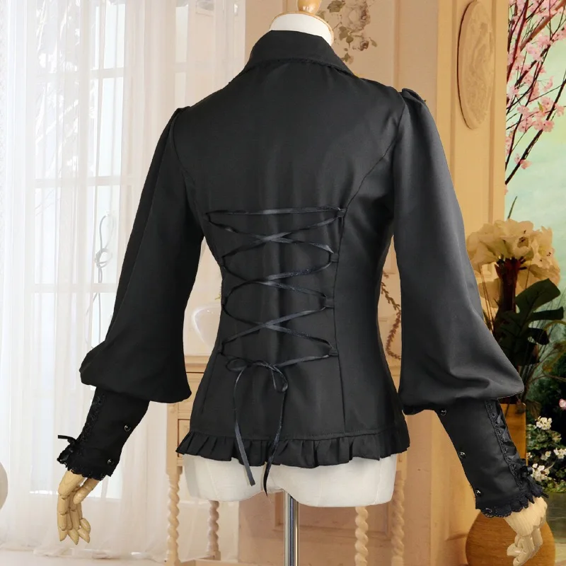 Платье рубашка Стимпанк Викторианский костюм для женщин Винтаж Slim Fit Шифоновая Блузка Лолита галстук-бабочка фонари рукава Топ коса для леди