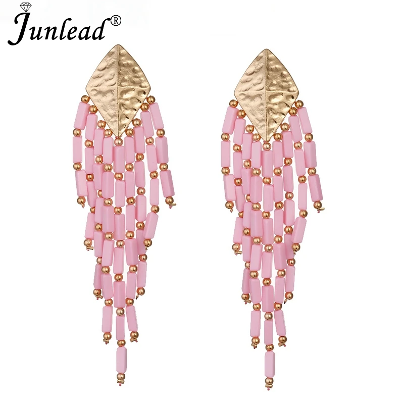 Junlead Charm брендовые разноцветные бусы висячие серьги с кисточками эффектные