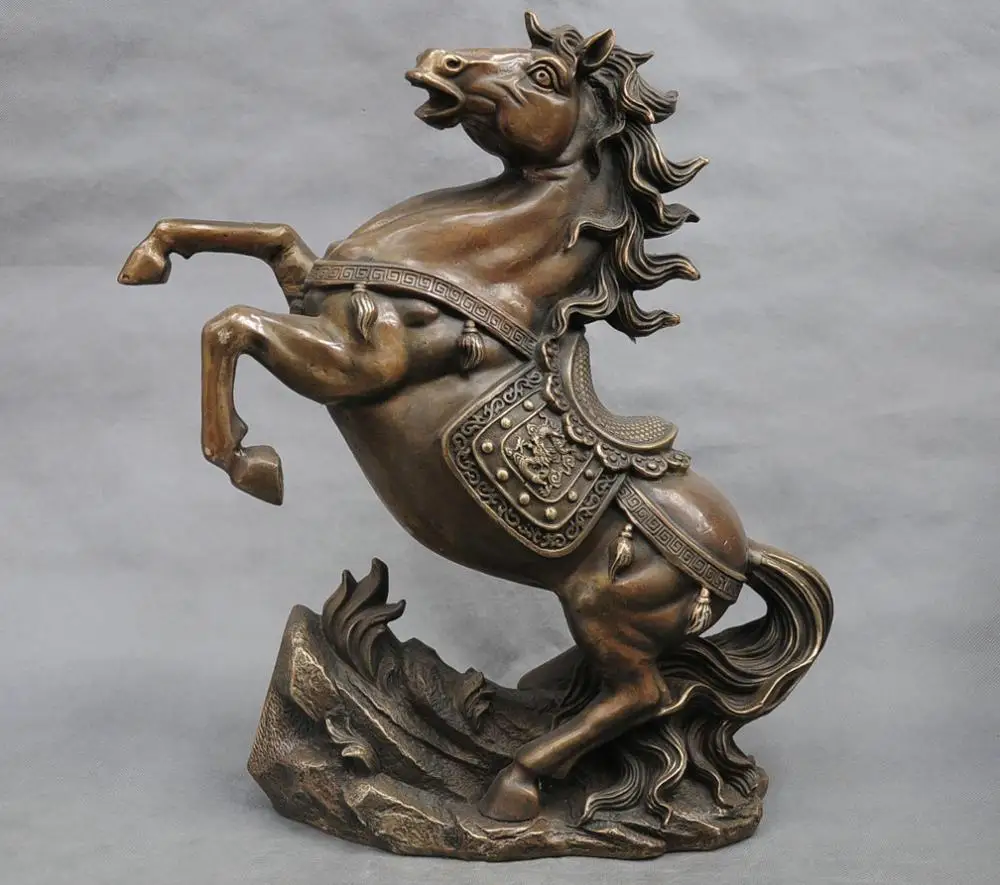 18&quot China Fengshui Zodiac Year Horse Bronze Statue Figurine Carve Dragon | Дом и сад