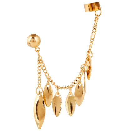 Gold E0067G SHEEGIOR, панк, серебряная Ушная манжета, серьги-гвоздики для женщин, бохо, любовь, Длинная кисточка, цепочка, лист, Ушная клипса, серьги, модное ювелирное изделие, подарок - Окраска металла: Gold E0067G