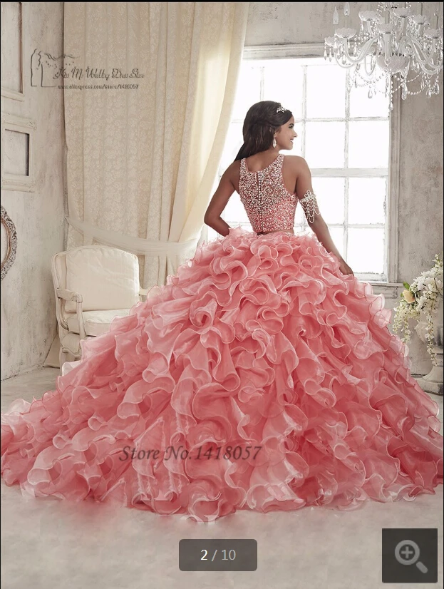 robe de soiree розовое платье из двух частей бальное платье из органзы для выпускного вечера гофрированное Бисероплетение Кристаллы без рукавов Пышное распродажа платьев