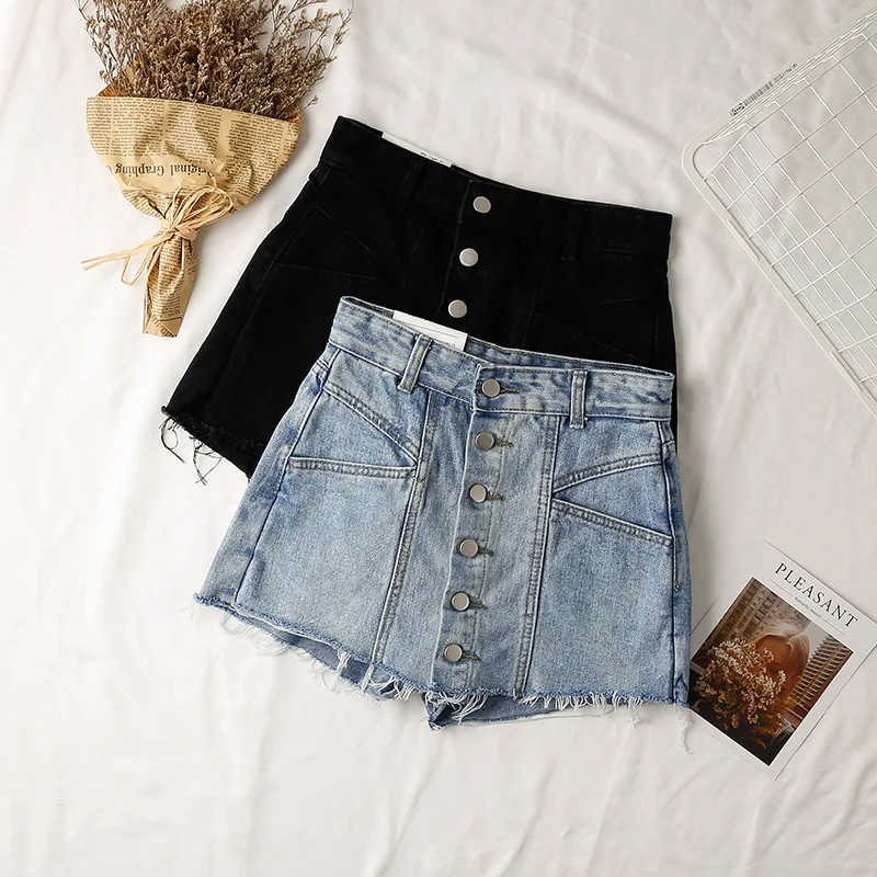 Женские джинсовые шорты трапециевидной формы повседневные облегающие