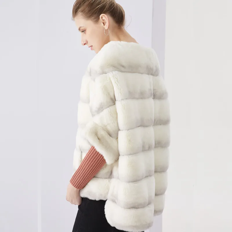 Top Selling Natural Rex Rabbit Fur Coat Batwing Sleeve Short  Jacket Women Winter Warm Fashion Overcoat