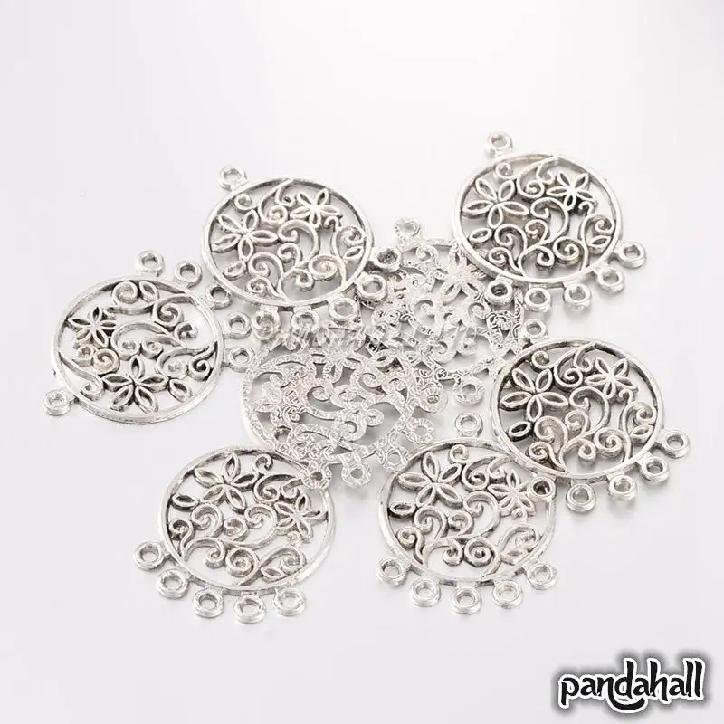 10 шт. Тибетский Стиль античный серебряный цвет сплав Плоская Круглая Люстра