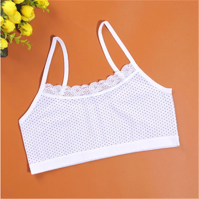 

New Fashion Young Girls Cotton Camisoles Lace Dots Breathable Underwear Printing Lace Vest Comfortable Top Teens Camisole