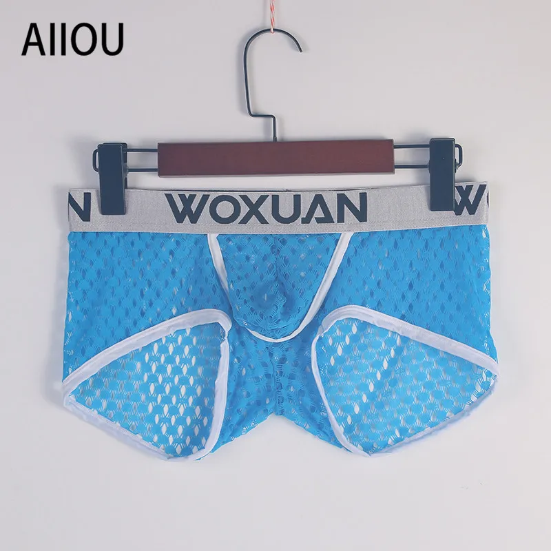 Мужские трусы боксеры AIIOU черные сетчатые с просвечивающим мешочком сексуальное