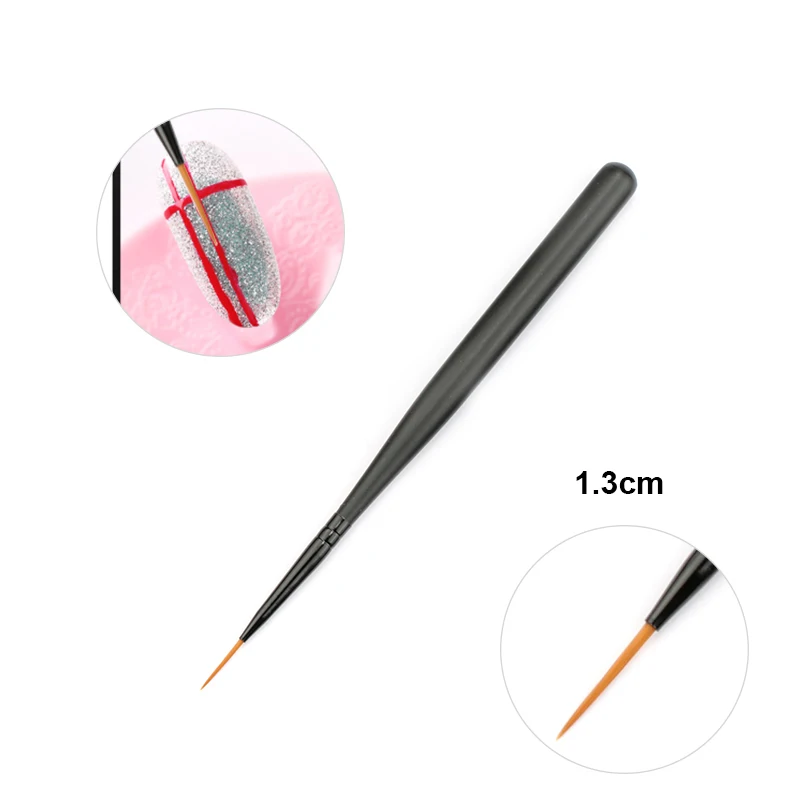Line Brush 1.3cm 7 видов стилей Стразы, черная матовая ручка, кисти для дизайна ногтей, линия, цветочная живопись, покрытие, формирующая плоская ручка - Цвет: Line Brush 1.3cm