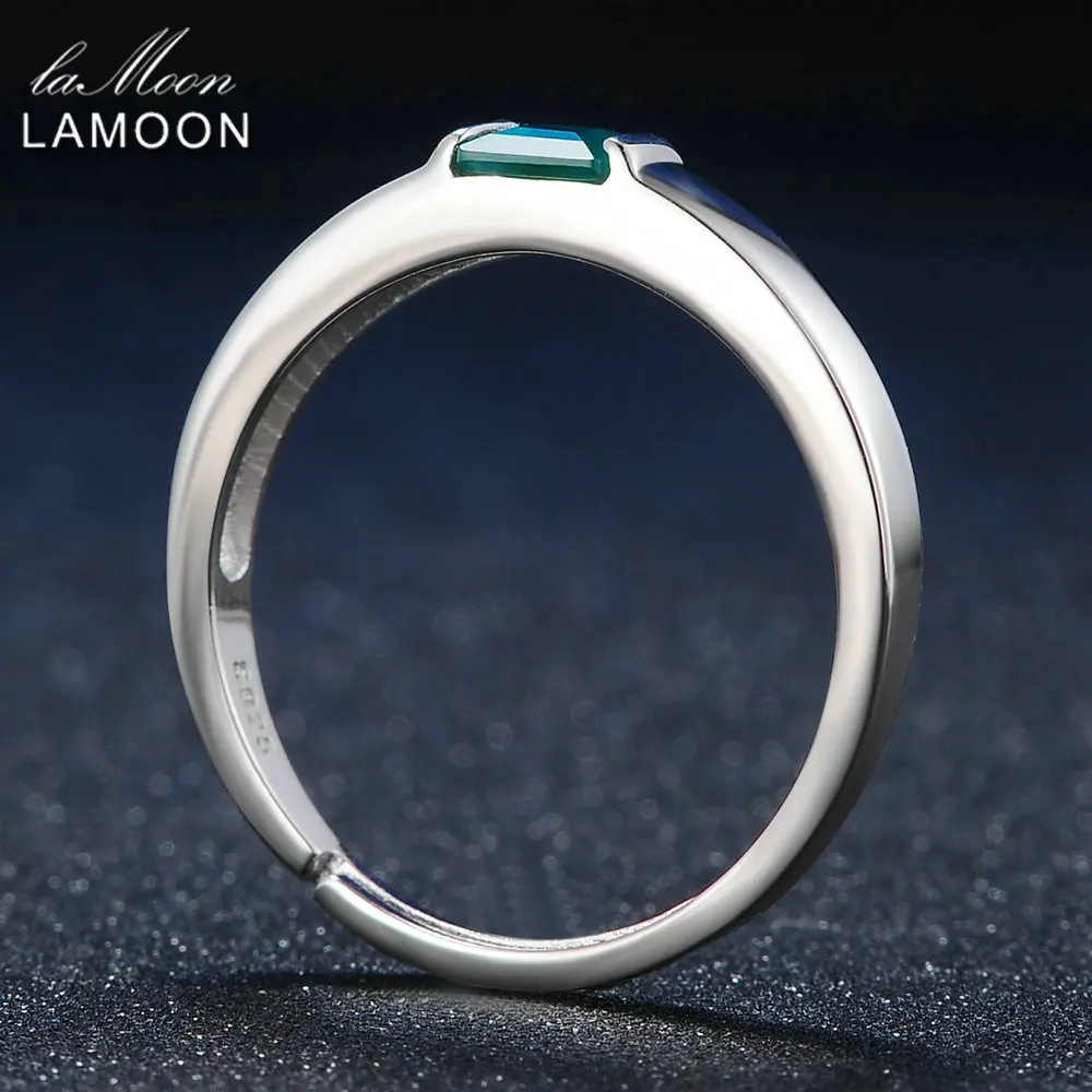 LAMOON Adjustable Pricess cut 4mm 0.23ct Green Agate Chalcedony 925 Sterling Silver Jewelry Wedding Ring S925 LMRI006 | Украшения и