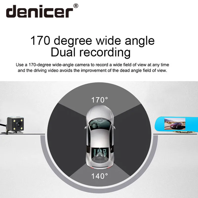Denicer Dash Camera 5 0 ''автомобильное Cvr зеркало двойной объектив камера заднего вида