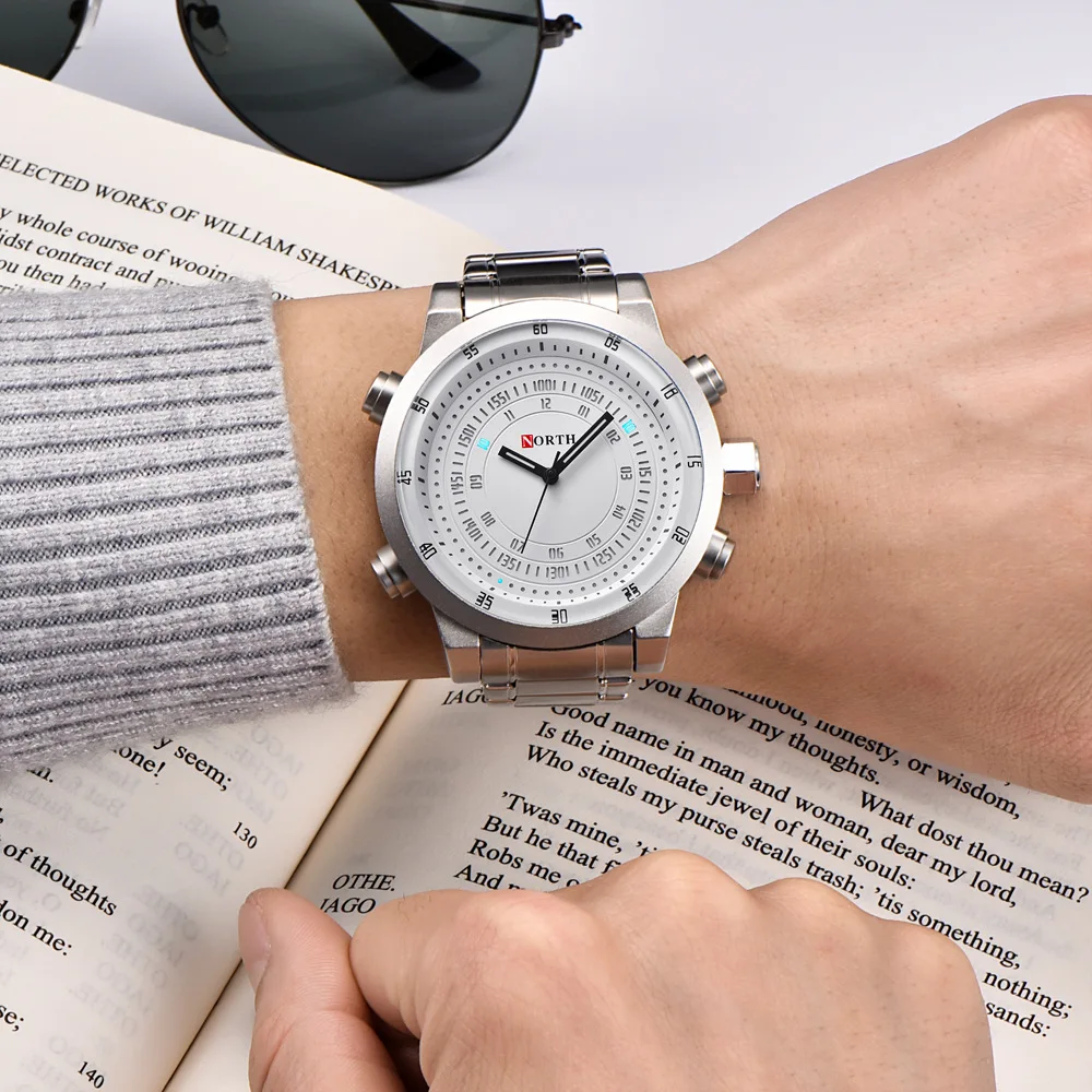 Бренд NORTH Роскошные мужские часы серебро нержавеющая сталь модные повседневные
