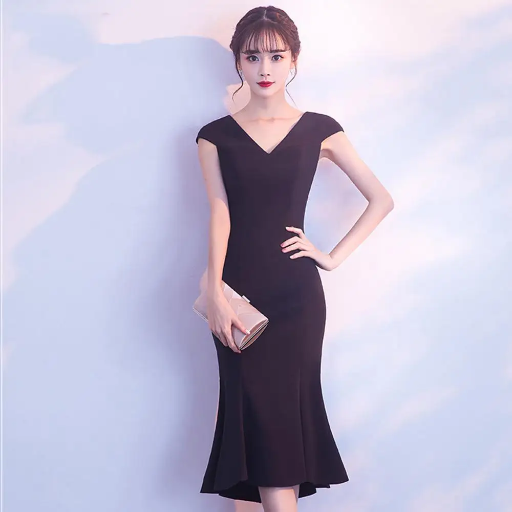 Белое свадебное платье невесты винтажное Cheongsam узкое элегантное платье Qipao изысканное приталенное роскошное платье с v-образным вырезом vestidos robe De soiree - Цвет: Black 5