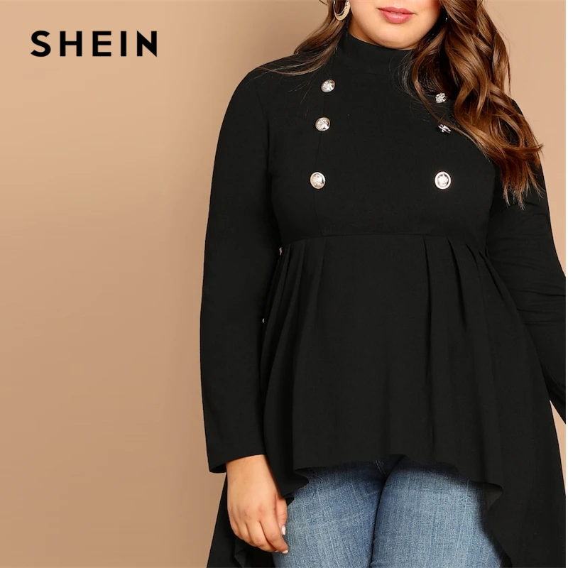 SHEIN Асимметричный Топ С Высоким Воротником Стильный Макси Топ С Длинным Рукавом Джемпер Размера Плюс