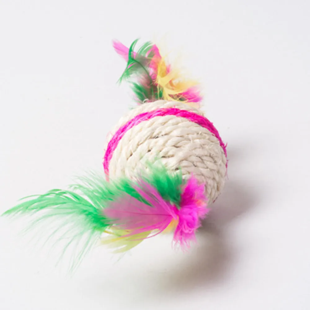 Cat Toy Ball Interactive Kitten Play Game Chewing Rattle Scratch Sisal And Feathers Training Funny Toys Feather | Дом и сад