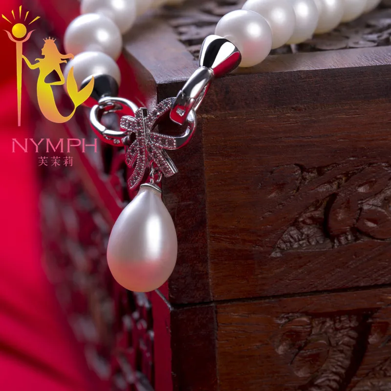 NYMPH Natural Pearl Necklace Jewelry Real Freshwater Choker New 8-9mm Near Round Gift For Wedding 45CM N1008 | Украшения и