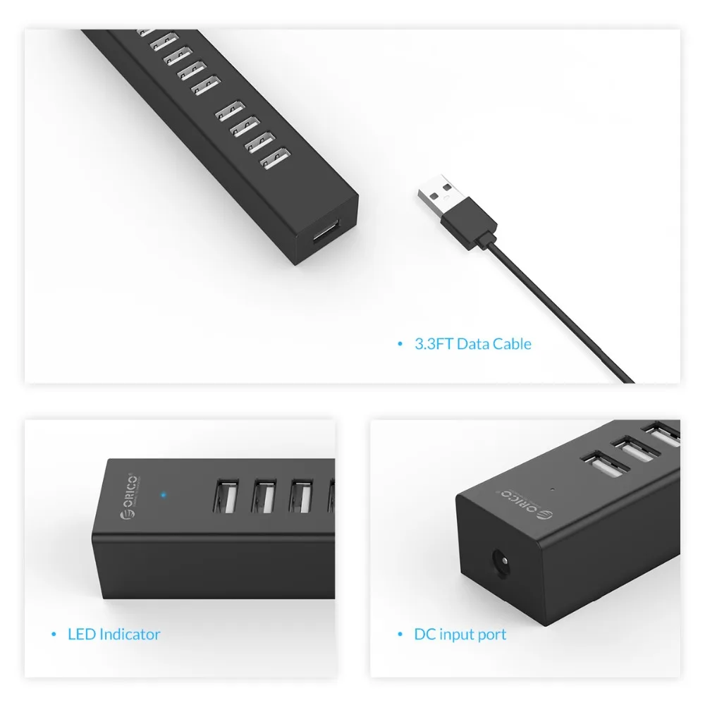 Концентратор ORICO H1013 с 10 портами USB 2 0 для ноутбука MAC кабель передачи данных 100