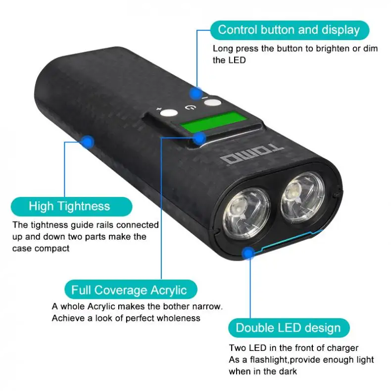 TOMO Dual USB Li-Ion интеллектуальное 18650 зарядное устройство Портативный lcd смарт банк питания для мобильного телефона чехол с функцией фонарика