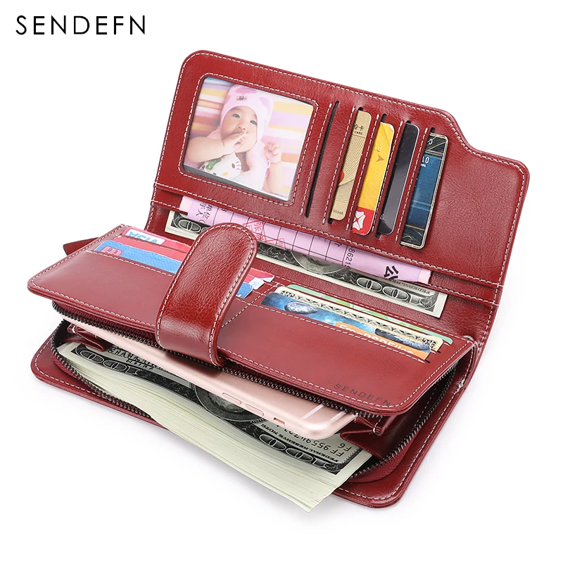 SENDEFN новая распродажа кожаный кошелек Женский Длинный на молнии с ремешком