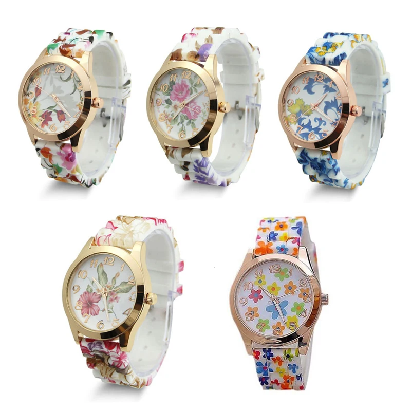 1 шт цветные часы синего и белого цвета с цветочным принтом фарфора | Наручные