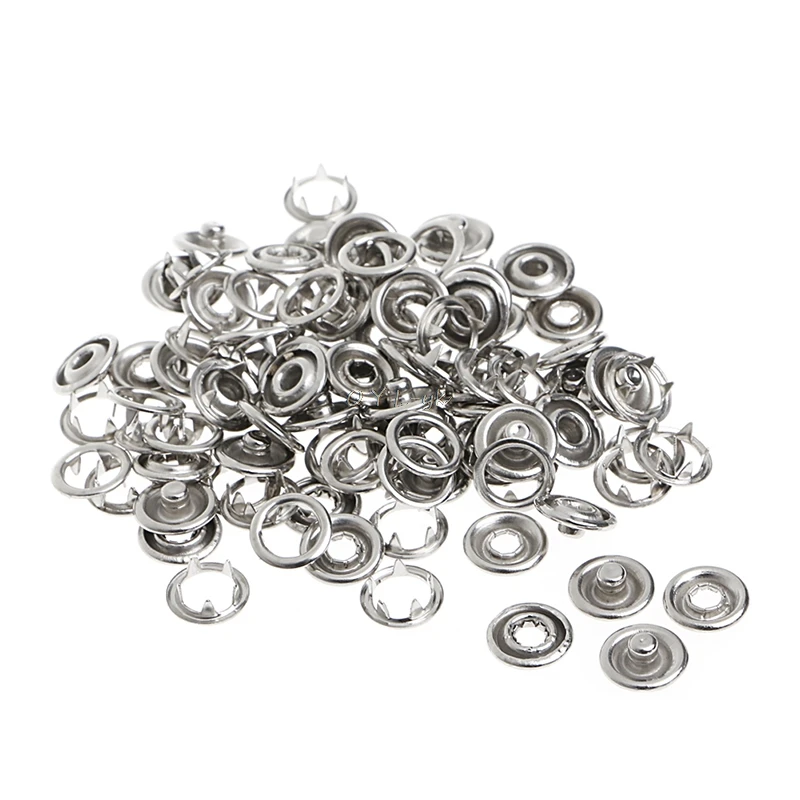 

100pcs prong rings+1 Pliers Metal Prong Ring Snap Fasteners Press Studs Plier 9.5mm l29k
