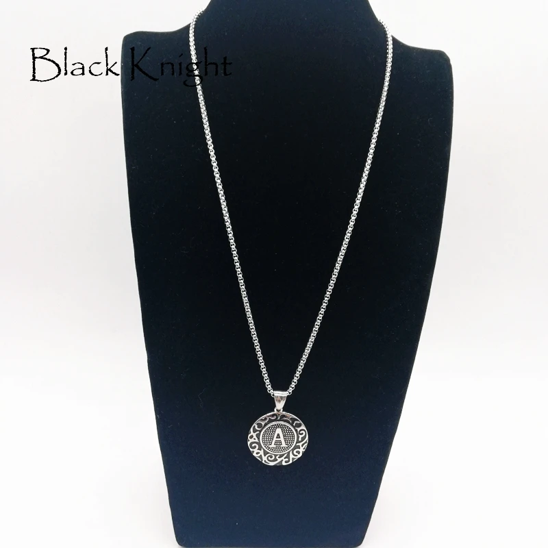 

Black Knight Vintage silver color Letter A medal pendant necklace embossed Stainless steel A necklace men fashion BLKN0582